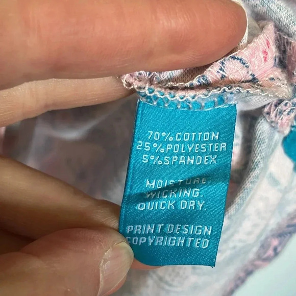 Tori Richard Honolulu palm tree tropical fish print pink  blue polo shirt - Picture 5 of 8